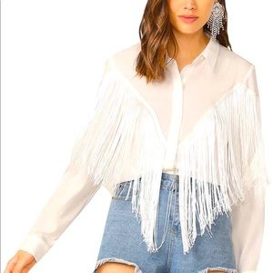 Women’s Sheer Fringe Button Down Blouse